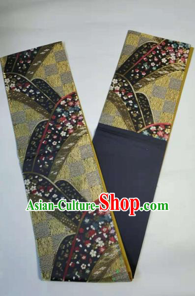 Japanese Geisha Classical Sakura Pattern Navy Brocade Kimono Belts Traditional Japan Yukata Waistband