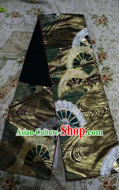 Japanese Geisha Classical Wheel Pattern Black Brocade Kimono Belts Traditional Japan Yukata Waistband