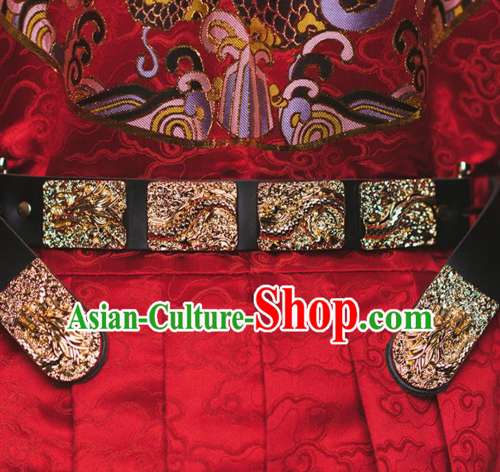 Chinese Ming Dynasty Emperor Leather Belts Traditional Ancient Royal Highness Waistband for Men