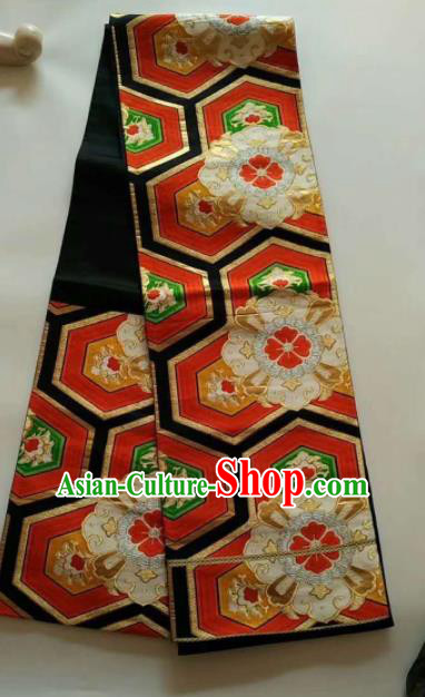 Japanese Geisha Classical Pattern Red Brocade Kimono Belts Traditional Japan Yukata Waistband