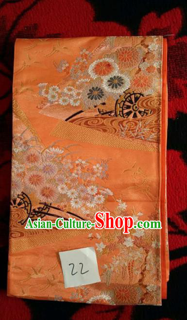 Japanese Geisha Classical Chrysanthemum Pattern Orange Brocade Kimono Belts Traditional Japan Yukata Waistband