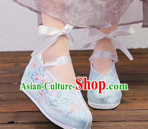 Asian Chinese Traditional Embroidered Blue Shoes Princess Shoes Opera Shoes Hanfu Shoes for Women