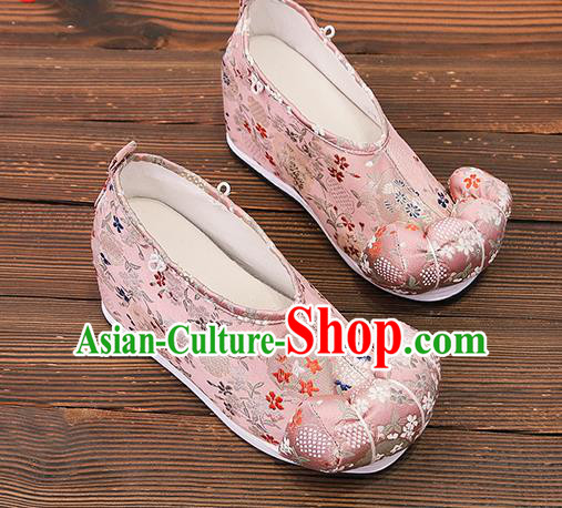 Asian Chinese Traditional Pink Satin Embroidered Shoes Princess Shoes Opera Shoes Hanfu Shoes for Women