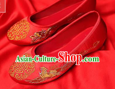 Chinese Traditional Red Embroidered Phoenix Shoes Opera Shoes Hanfu Shoes Wedding Shoes for Women