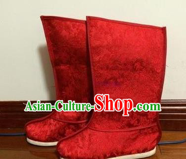 Chinese Traditional Handmade Hanfu Red Satin Boots Ancient Swordsman Shoes for Men