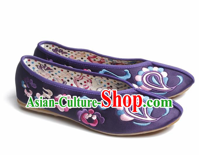 Chinese Traditional Embroidered Purple Shoes Opera Shoes Hanfu Shoes Satin Shoes for Women