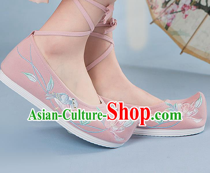 Chinese Traditional Pink Embroidered Shoes Opera Shoes Hanfu Shoes Wedding Shoes for Women