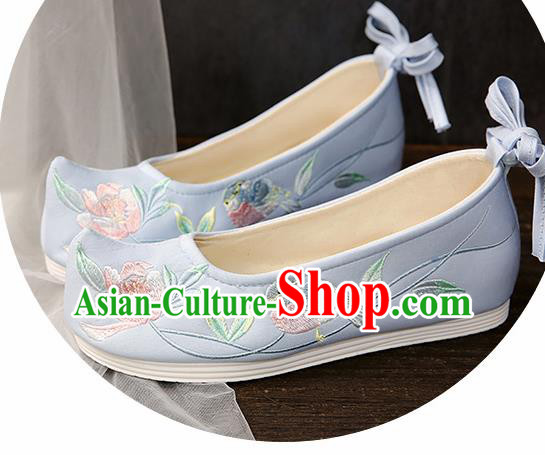 Chinese Traditional Blue Embroidered Shoes Opera Shoes Hanfu Shoes Wedding Shoes for Women