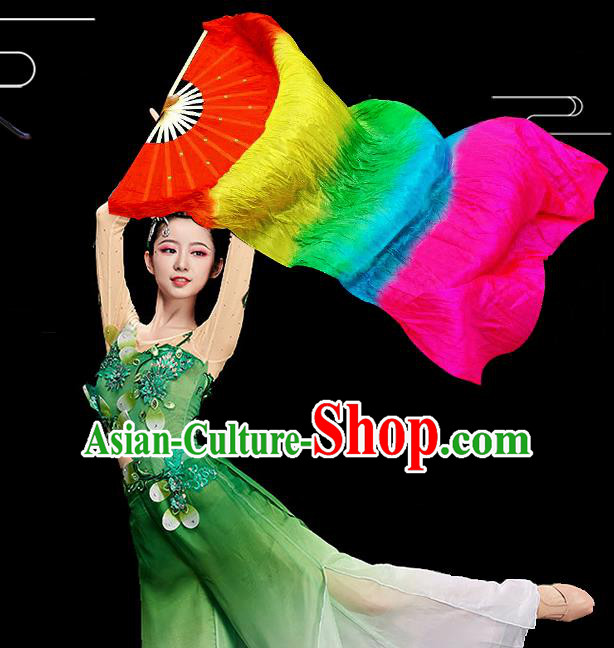 Traditional Chinese Folk Dance Colorful Ribbon Fan Stage Performance Yangko Dance Silk Folding Fan