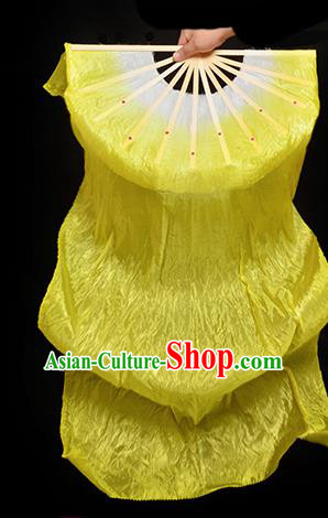 Traditional Chinese Folk Dance Yellow Ribbon Fan Stage Performance Yangko Dance Silk Folding Fan