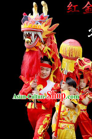 Chinese Traditional Dragon Dance Red Head Lantern Festival Folk Dance Prop Complete Set