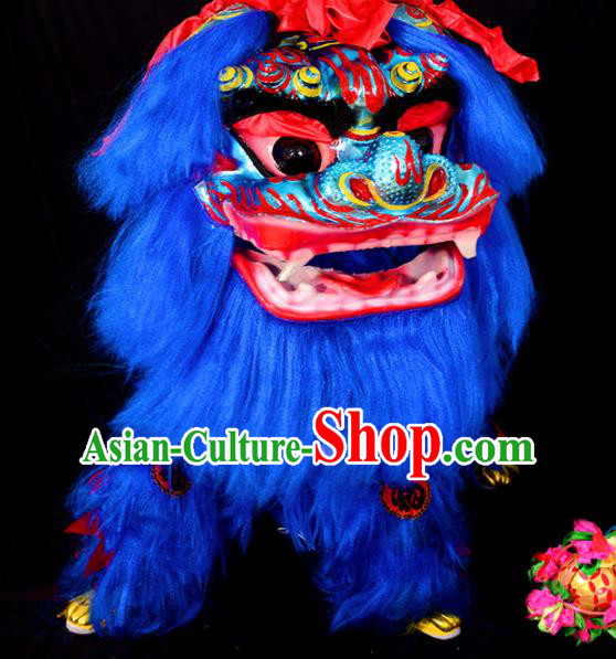 Chinese Traditional Lion Dance Costume Royalblue Fur Lion Head Lantern Festival Folk Dance Prop Complete Set