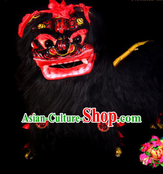 Chinese Traditional Lion Dance Costume Black Fur Lion Head Lantern Festival Folk Dance Prop Complete Set