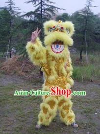 Chinese Traditional Single Lion Dance Yellow Costume Fur Lion Head Lantern Festival Folk Dance Prop Complete Set