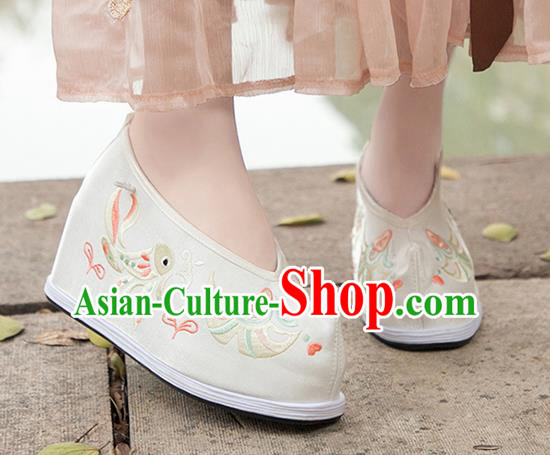 Asian Chinese Traditional Wedding Shoes Embroidered Beige Shoes Opera Shoes Hanfu Shoes for Women