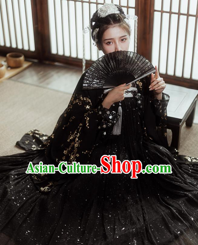 Traditional Chinese Tang Dynasty Imperial Consort Black Hanfu Dress Ancient Nobility Lady Historical Costumes for Women