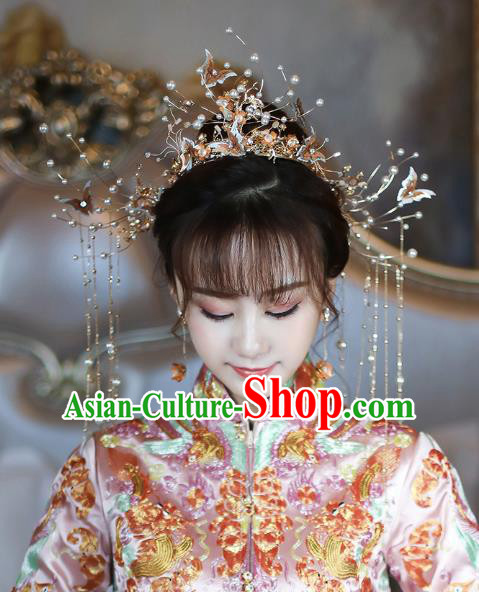 Chinese Traditional Ancient Bride Butterfly Phoenix Coronet Wedding Hair Accessories for Women