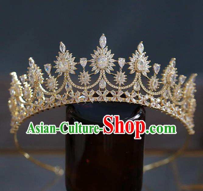 Top Grade Baroque Queen Golden Crystal Royal Crown Wedding Bride Hair Accessories for Women