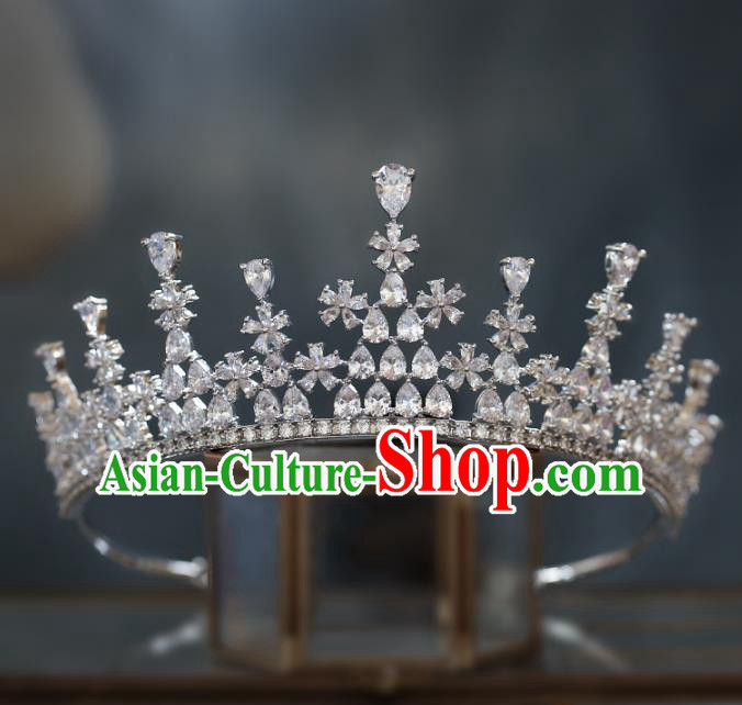 Top Grade Baroque Queen Zircon Argent Royal Crown Wedding Bride Hair Accessories for Women