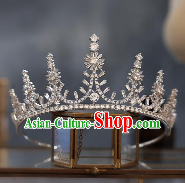 Top Grade Baroque Queen Zircon Snowflake Royal Crown Wedding Bride Hair Accessories for Women