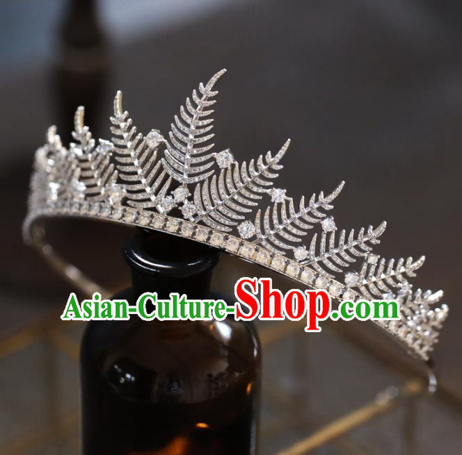 Top Grade Baroque Queen Luxury Zircon Leaf Royal Crown Wedding Bride Hair Accessories for Women