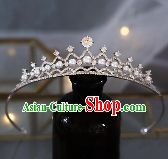 Top Grade Baroque Queen Luxury Zircon Pearls Royal Crown Wedding Bride Hair Accessories for Women