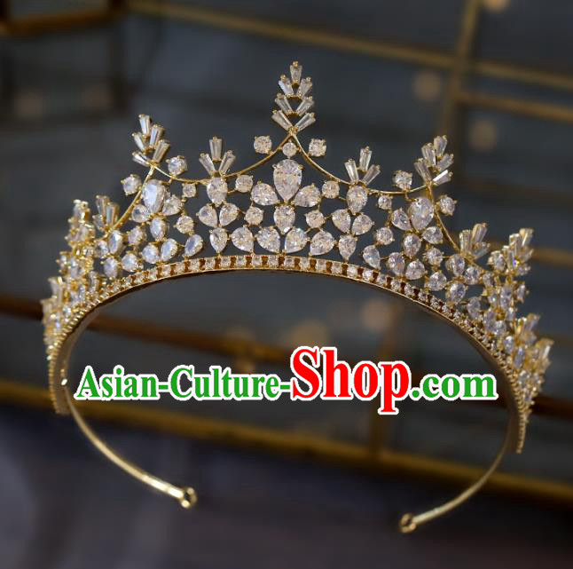 Top Grade Baroque Luxury Zircon Golden Royal Crown Wedding Queen Hair Accessories for Women