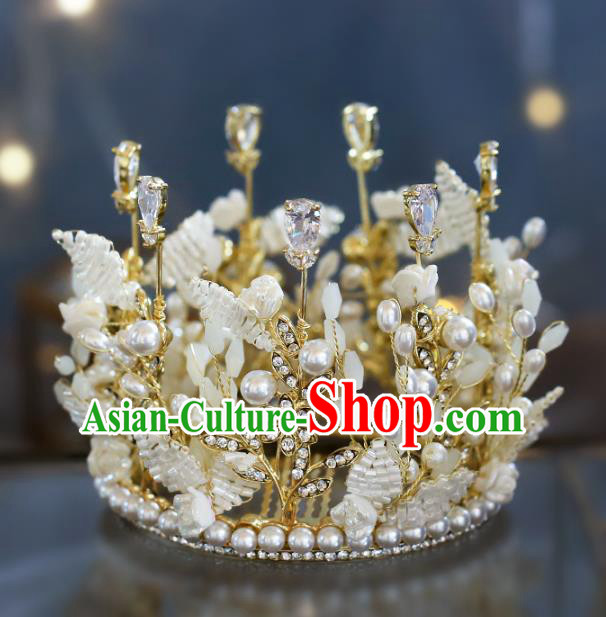 Top Grade Baroque Bride Shell Pearls Royal Crown Wedding Queen Hair Accessories for Women