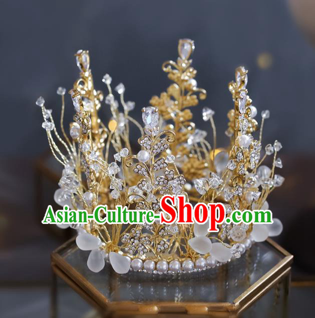 Top Grade Baroque Bride Crystal Pearls Royal Crown Wedding Queen Hair Accessories for Women