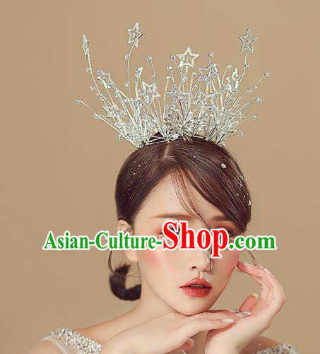 Top Grade Baroque Queen Crystal Stars Royal Crown Wedding Bride Hair Accessories for Women