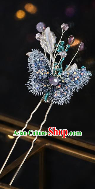 Chinese Traditional Hanfu Blue Butterfly Hairpins Ancient Princess Hair Accessories for Women