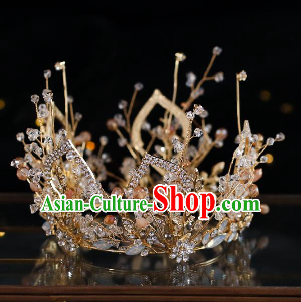 Top Grade Baroque Bride Golden Round Royal Crown Wedding Queen Hair Accessories for Women