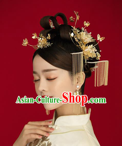 Chinese Traditional Hanfu Golden Butterfly Hair Combs and Hairpins Ancient Princess Hair Accessories for Women