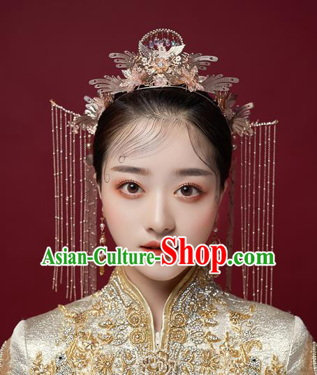 Chinese Traditional Hanfu Golden Hair Crown and Phoenix Hairpins Ancient Princess Hair Accessories for Women