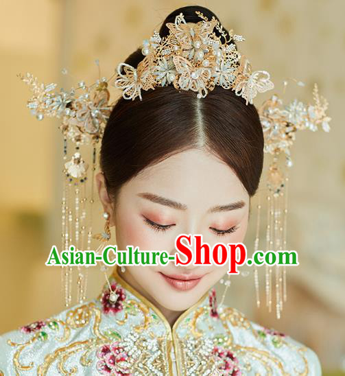 Chinese Traditional Hanfu Beads Butterfly Hair Comb Tassel Hairpins Ancient Princess Hair Accessories for Women