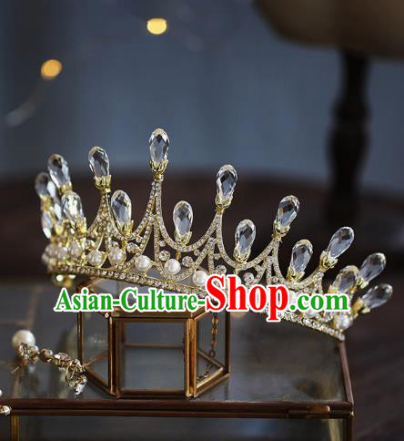 Top Grade Baroque Bride Golden Royal Crown Wedding Queen Hair Accessories for Women