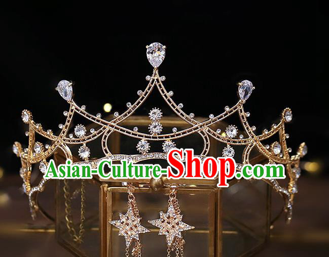 Top Grade Baroque Bride Zircon Golden Royal Crown Wedding Queen Hair Accessories for Women