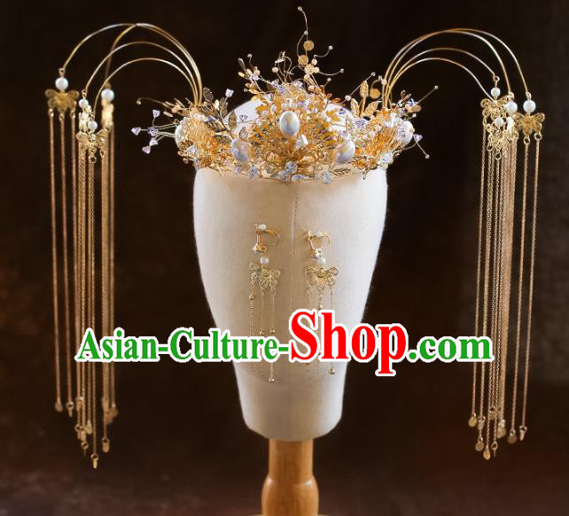 Chinese Ancient Phoenix Coronet Hairpins Bride Headdress Traditional Wedding Hair Accessories for Women