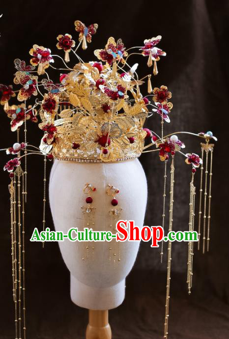 Chinese Ancient Deluxe Golden Phoenix Coronet Bride Headdress Traditional Wedding Hair Accessories for Women