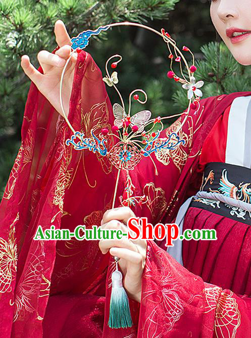 Chinese Traditional Cloisonne Phoenix Palace Fans Handmade Classical Hanfu Wedding Fan for Women