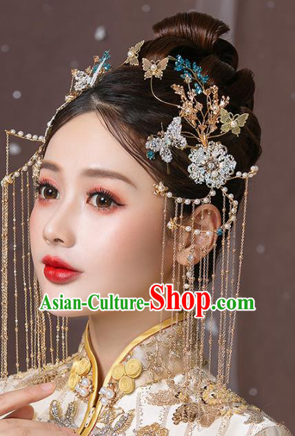 Chinese Traditional Hanfu Butterfly Flowers Hair Clasp Tassel Hairpins Ancient Princess Hair Accessories for Women