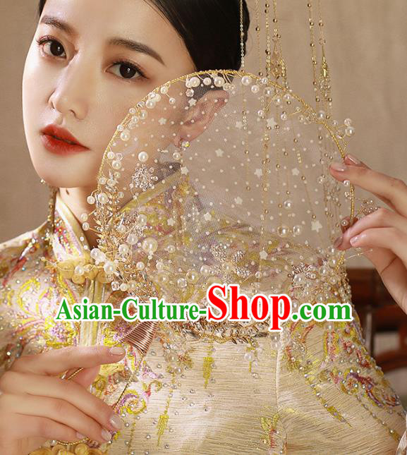 Chinese Traditional Bride Silk Palace Fans Handmade Classical Hanfu Wedding Fan for Women