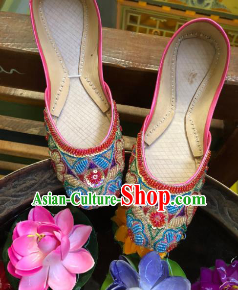 Asian India Traditional Beading Pink Shoes Indian Handmade Shoes for Women