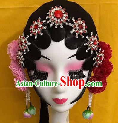 Traditional Chinese Beijing Opera Red Hairpins Headdress Peking Opera Diva Hair Accessories for Women