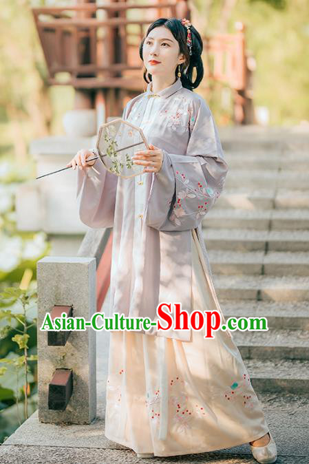 Chinese Traditional Ancient Ming Dynasty Patrician Lady Embroidered Historical Costume Complete Set for Women