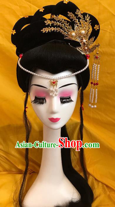 Traditional Chinese Opera Princess Wig Sheath and Phoenix Hairpins Headdress Peking Opera Diva Hair Accessories for Women