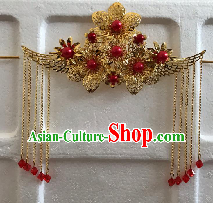 Chinese Ancient Opera Golden Tassel Hair Comb Traditional Hanfu Hair Accessories for Women