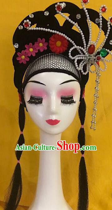 Traditional Chinese Opera Lady Wig Sheath and Phoenix Tassel Hairpins Headdress Peking Opera Diva Hair Accessories for Women