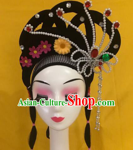 Traditional Chinese Opera Wig Chignon and Hairpins Headdress Peking Opera Diva Hair Accessories for Women