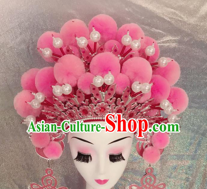 Traditional Chinese Opera Pink Phoenix Coronet Headdress Peking Opera Diva Hair Accessories for Kids
